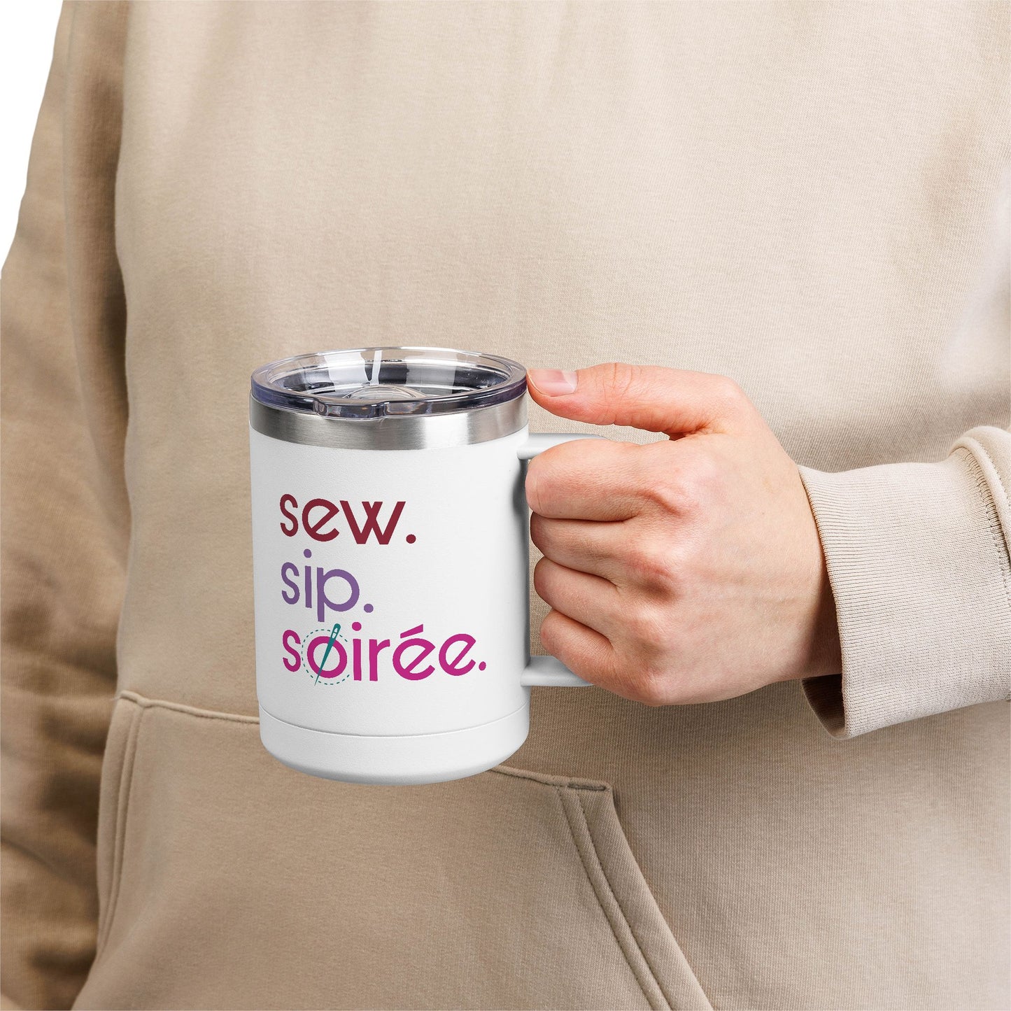 Sew. Sip. Soirée. Coffee Mug Tumbler