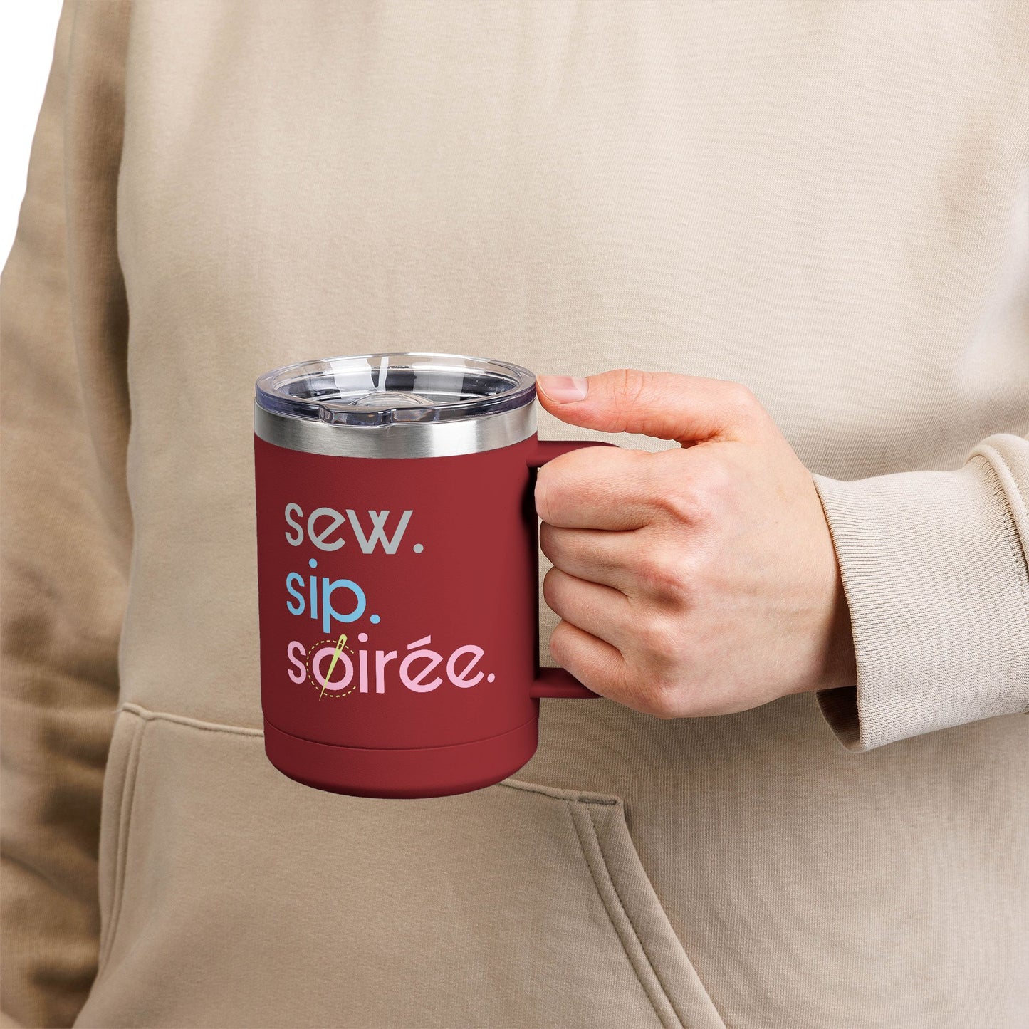 Sew. Sip. Soirée. Coffee Mug Tumbler
