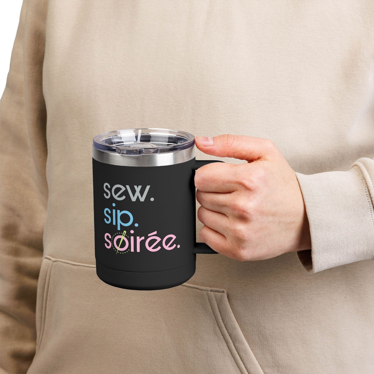 Sew. Sip. Soirée. Coffee Mug Tumbler