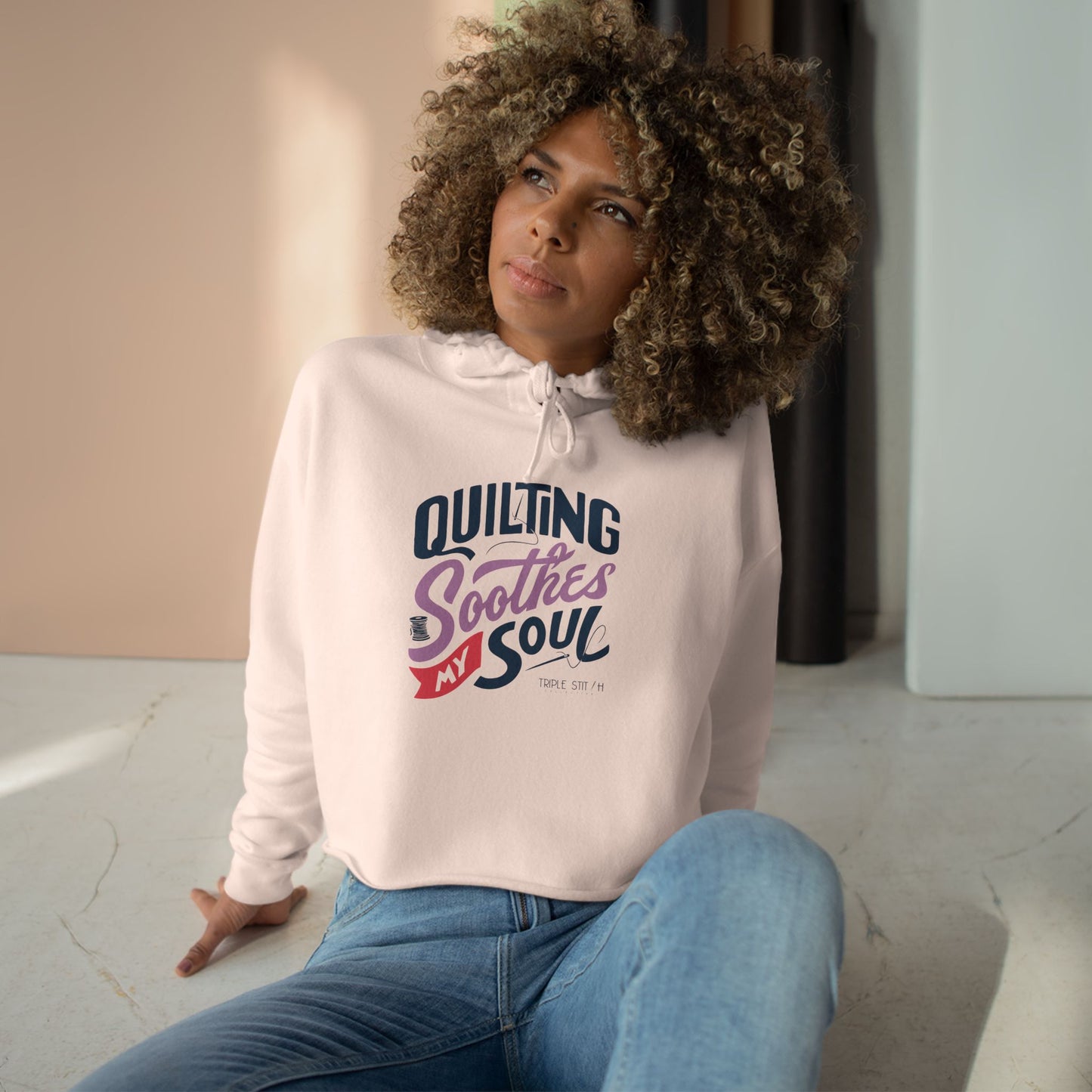 Quilting Soothes My Soul Cropped Hoodie