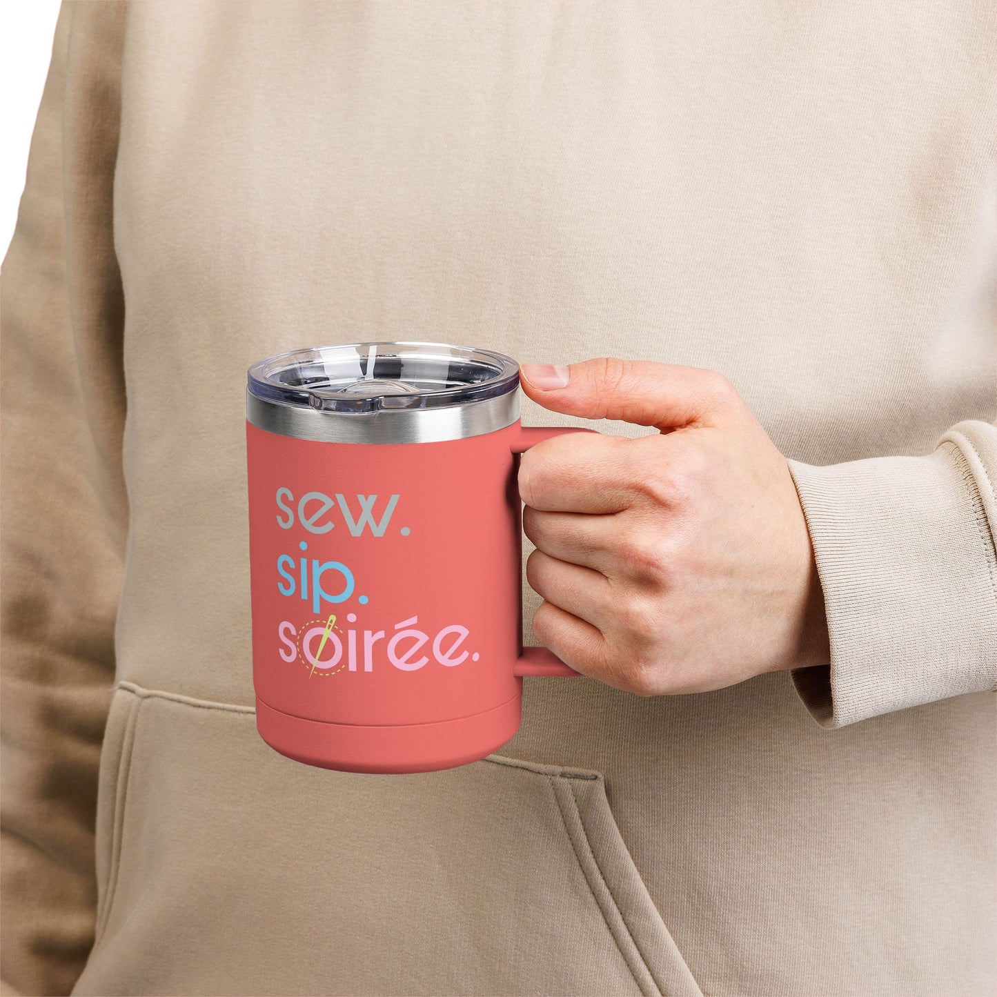 Sew. Sip. Soirée. Coffee Mug Tumbler