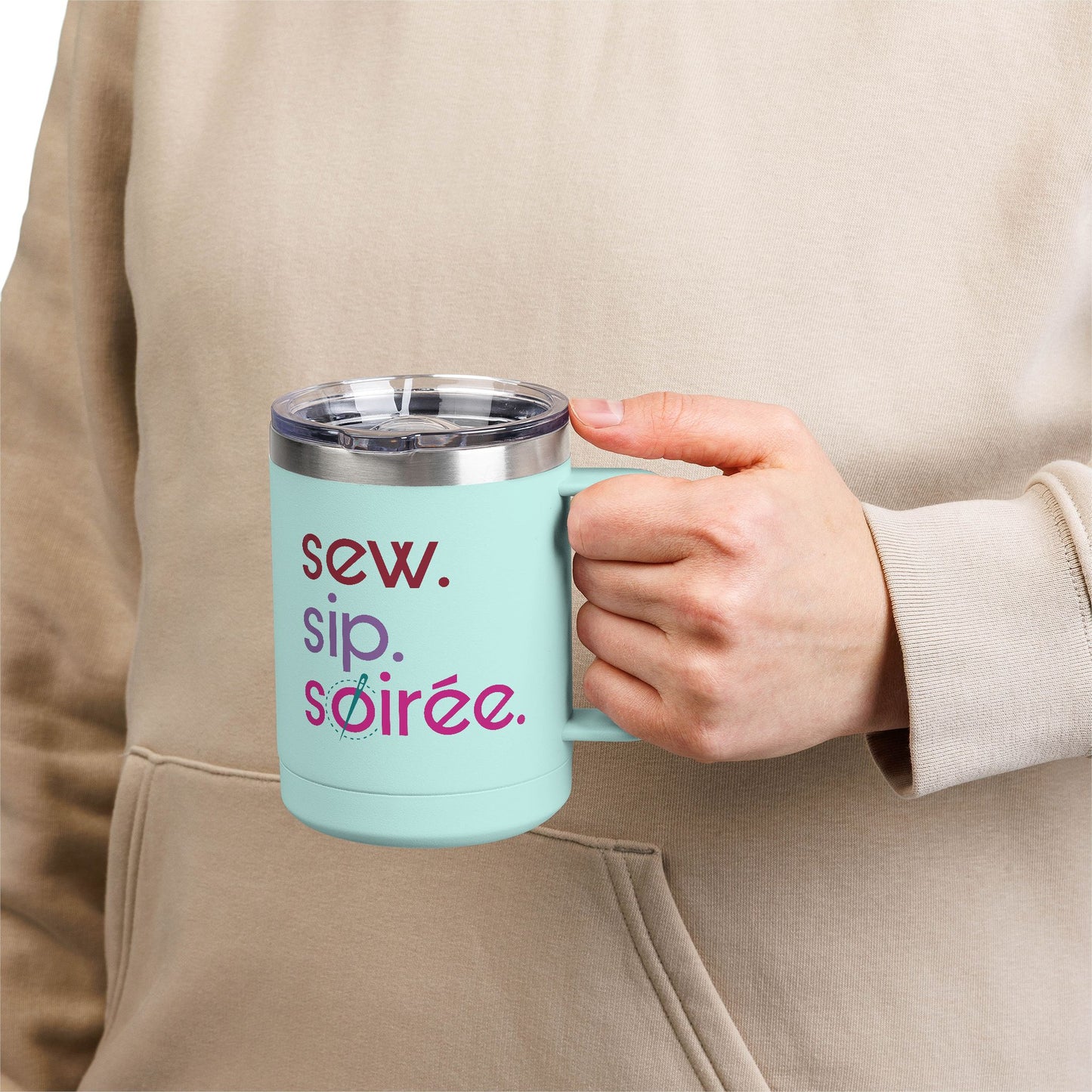 Sew. Sip. Soirée. Coffee Mug Tumbler