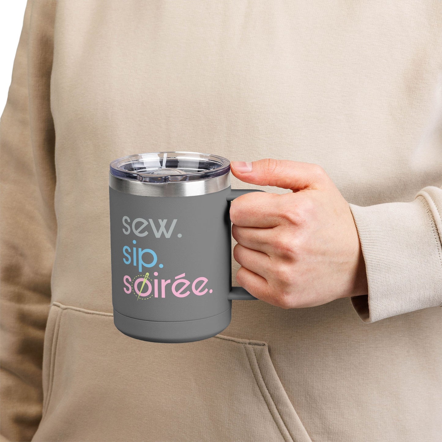 Sew. Sip. Soirée. Coffee Mug Tumbler