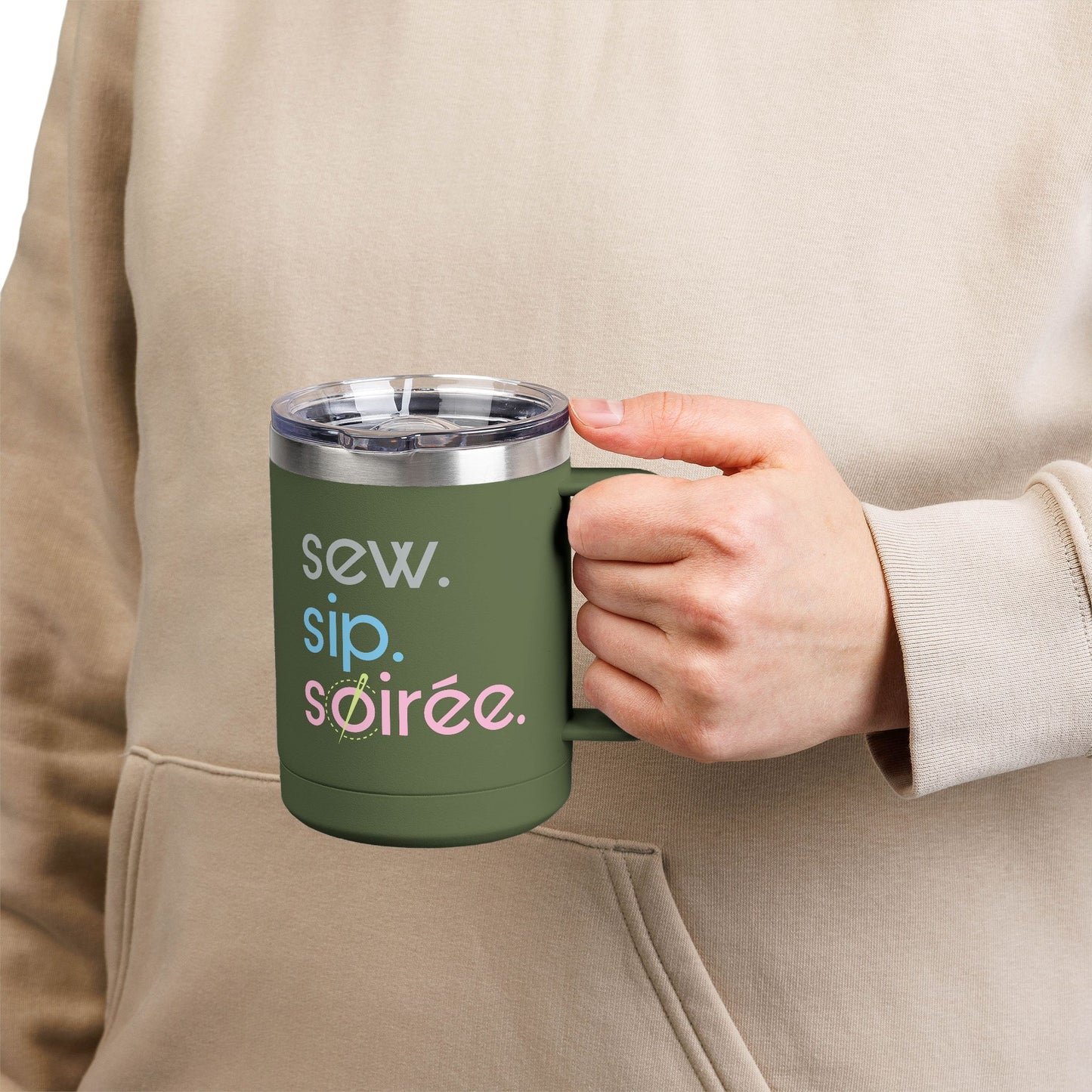 Sew. Sip. Soirée. Coffee Mug Tumbler