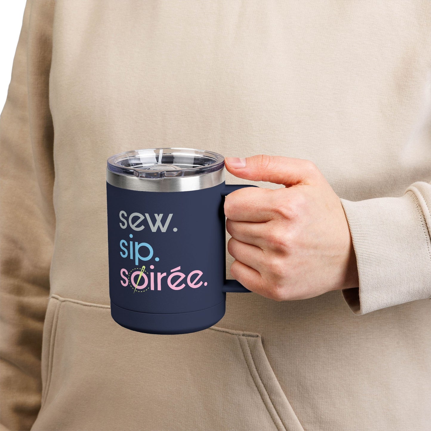 Sew. Sip. Soirée. Coffee Mug Tumbler