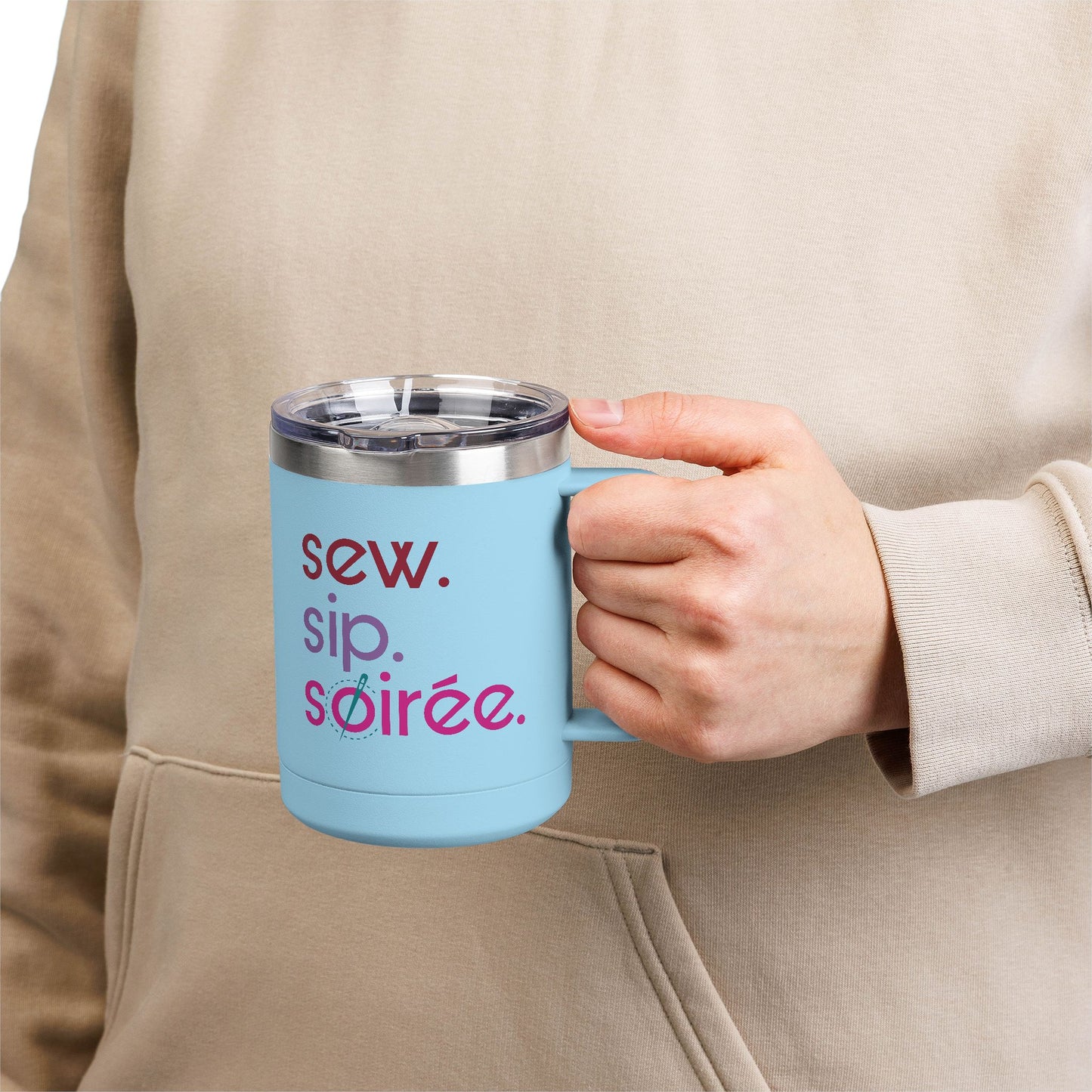 Sew. Sip. Soirée. Coffee Mug Tumbler