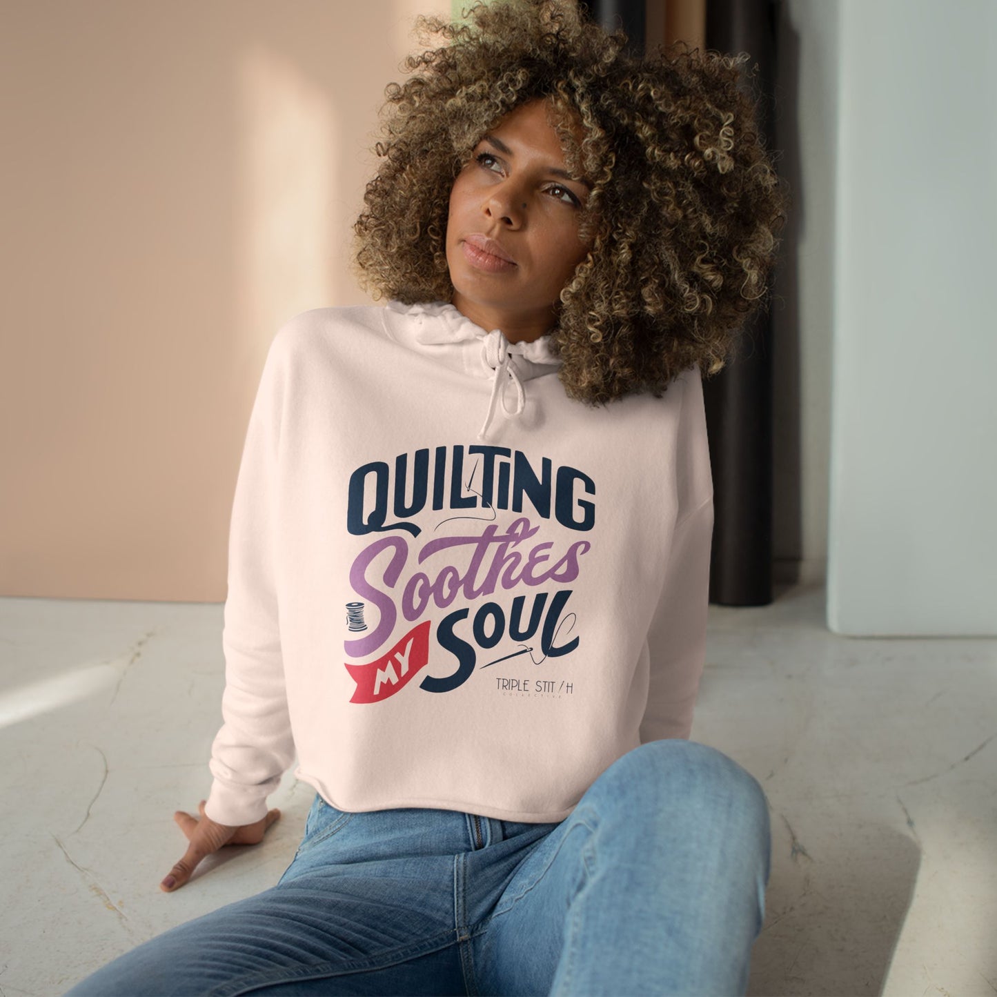 Quilting Soothes My Soul Cropped Hoodie